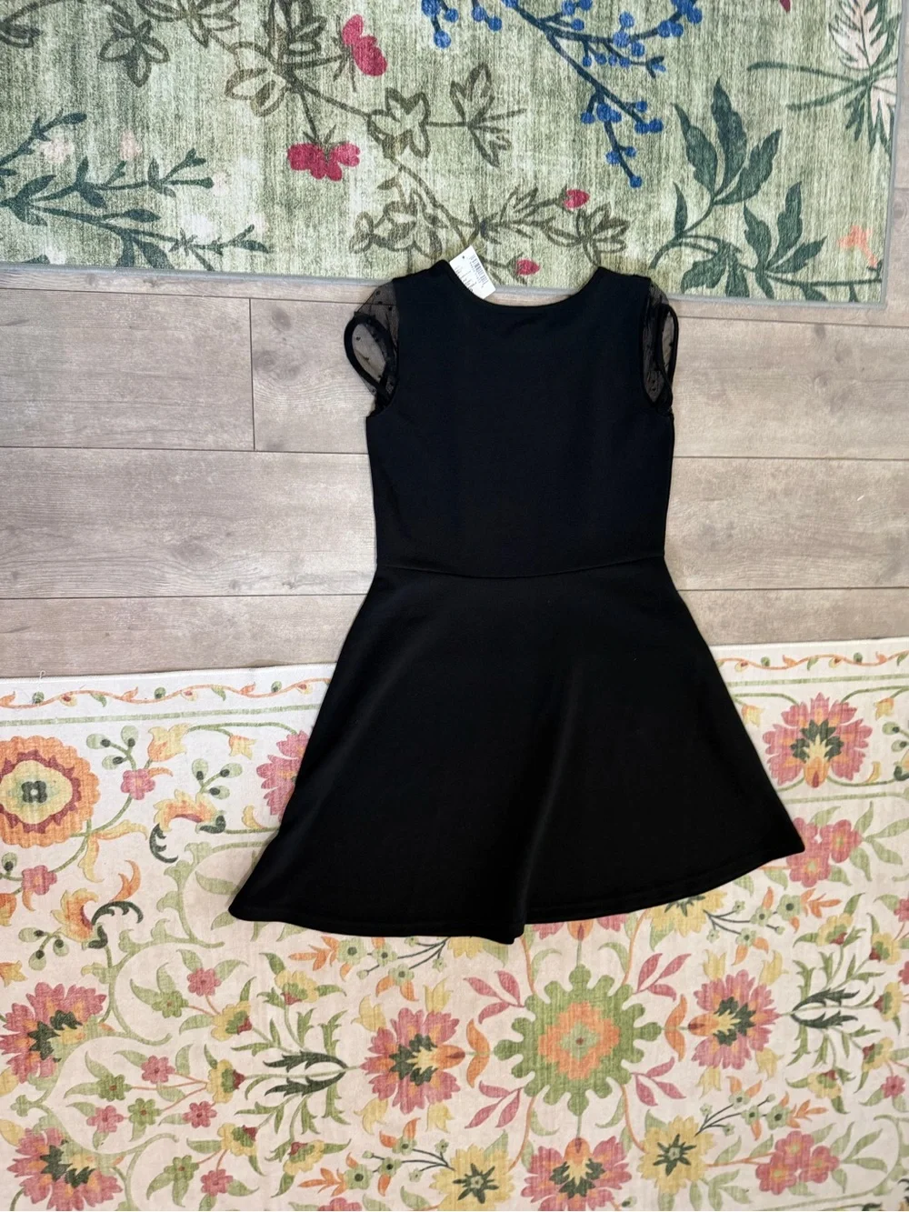 New The Children's Place Black Girls' Fit-and-Flare Party Dress Size Large